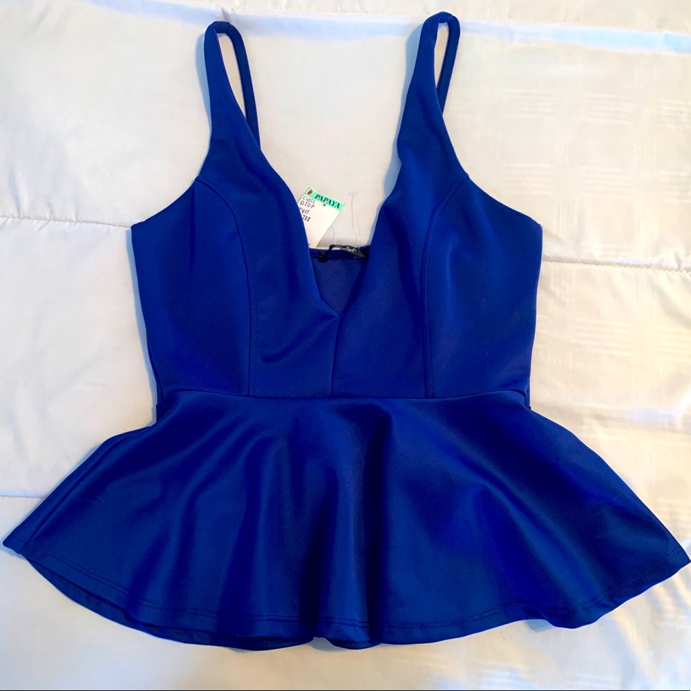 Deep V Peplum Royal Blue Top NWT